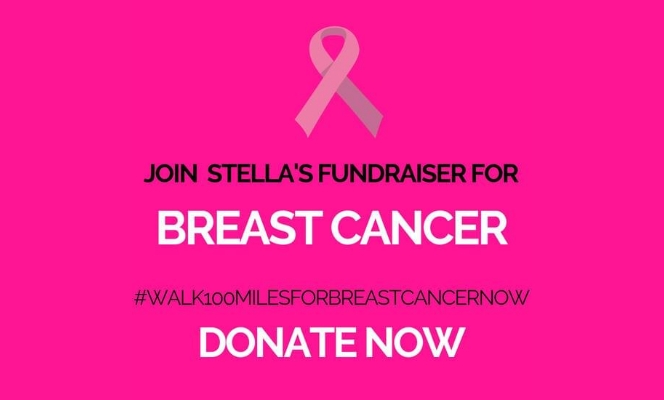 Join Stella’s fundraiser for Walk 100 Miles for Breast Cancer Now – South   England Challenge